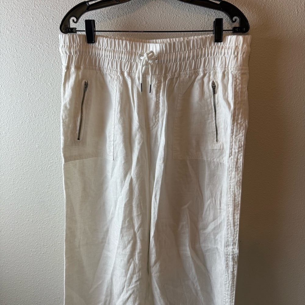 Athleta Cabo Linen Wide Leg Pant White Casual Athleisure Active Women’s Size 14 - Picture 4 of 12